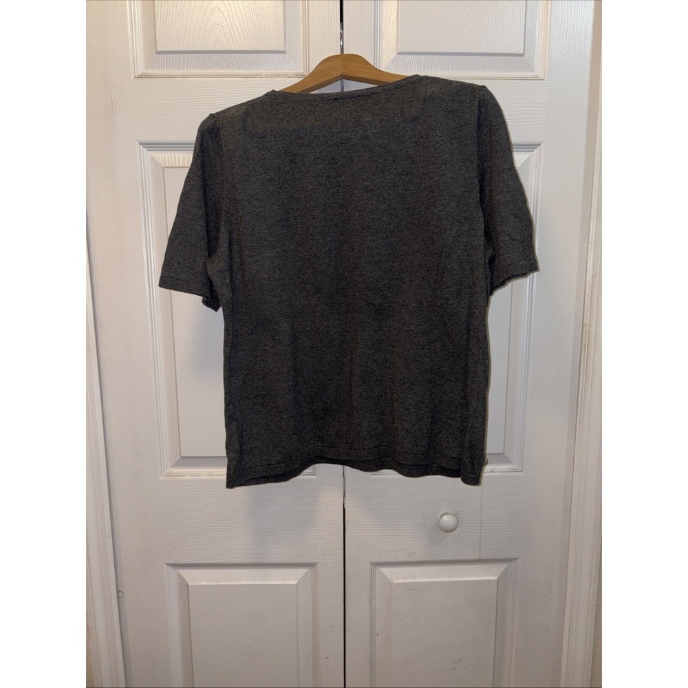 Talbots Short Sleeve Flower Sweater Womens XL Gray Cotton Blend Crew Neck Casual - Picture 4 of 4